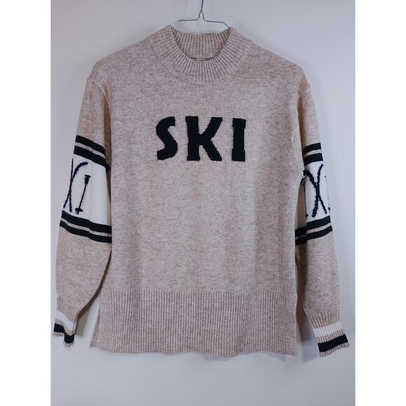 Lou & Grey Sweaters - Lou & Grey SKI Sweater Womens Small S Tan Mock Neck Cable Knit Winter Apres